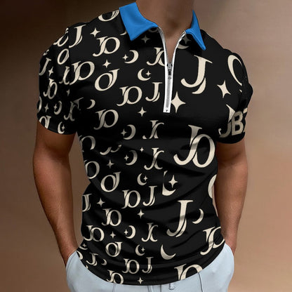 100% Cotton Zip Short Sleeve POLO Shirt for Men